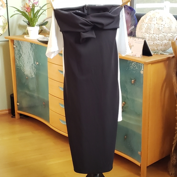 NWOT Topshop strapless twist bow black midi dress 12 - Picture 5 of 7